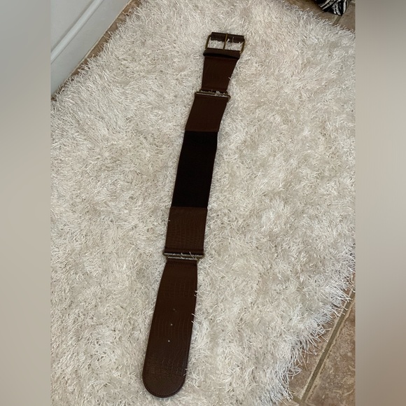 Brown leather waist belt, brass metal, leather and elastic. Very unique design - Picture 4 of 5